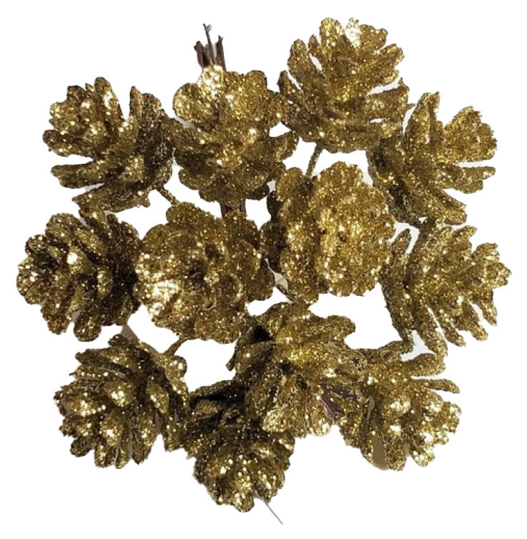 Изображение товара Набор-букет «Азалия Декор» Шишки с глиттером на вставках из 12 шт золотые для цветов и подарков D2x2xL10 см, 1 шт