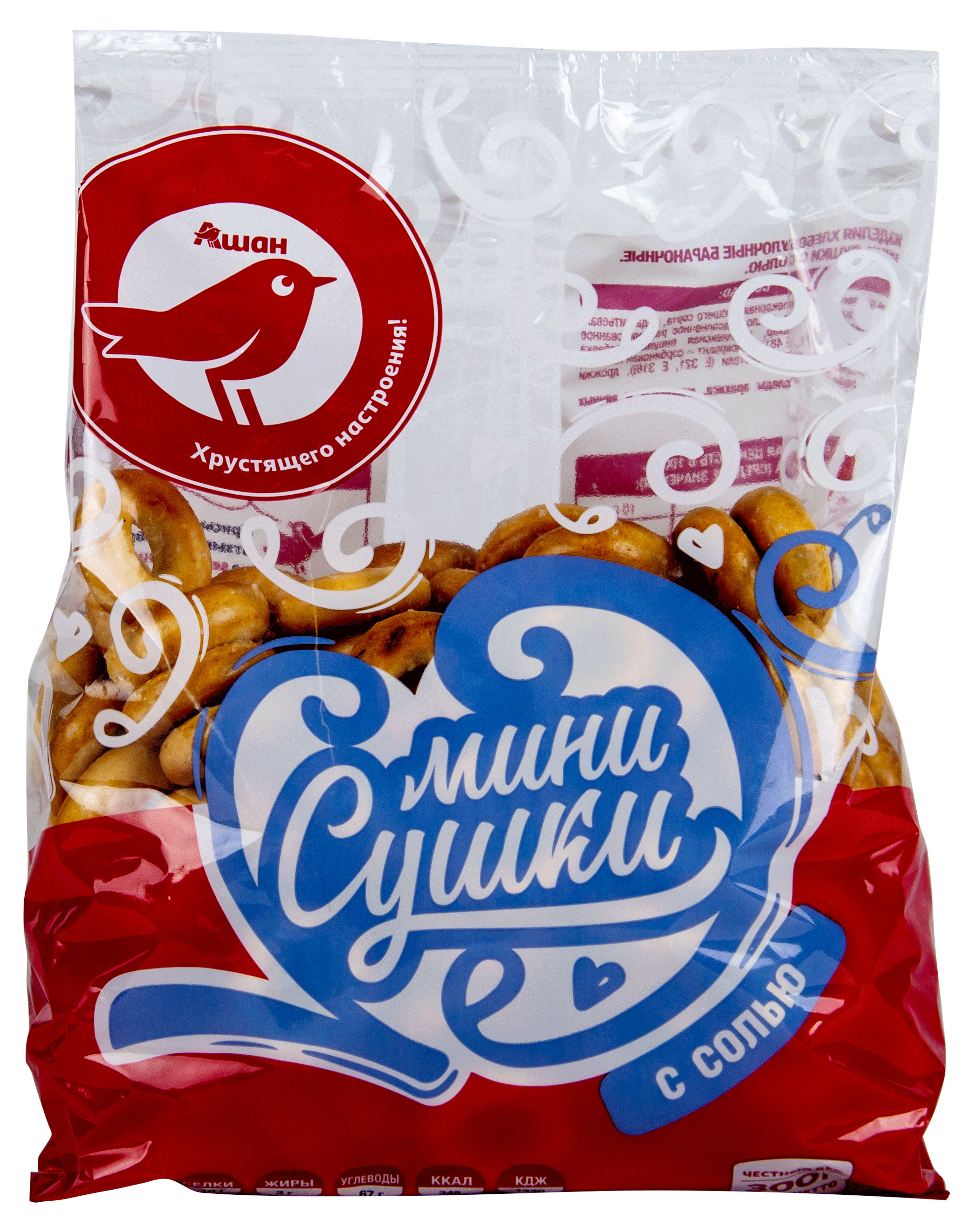 

Мини-сушки АШАН Красная птица с солью, 300 г