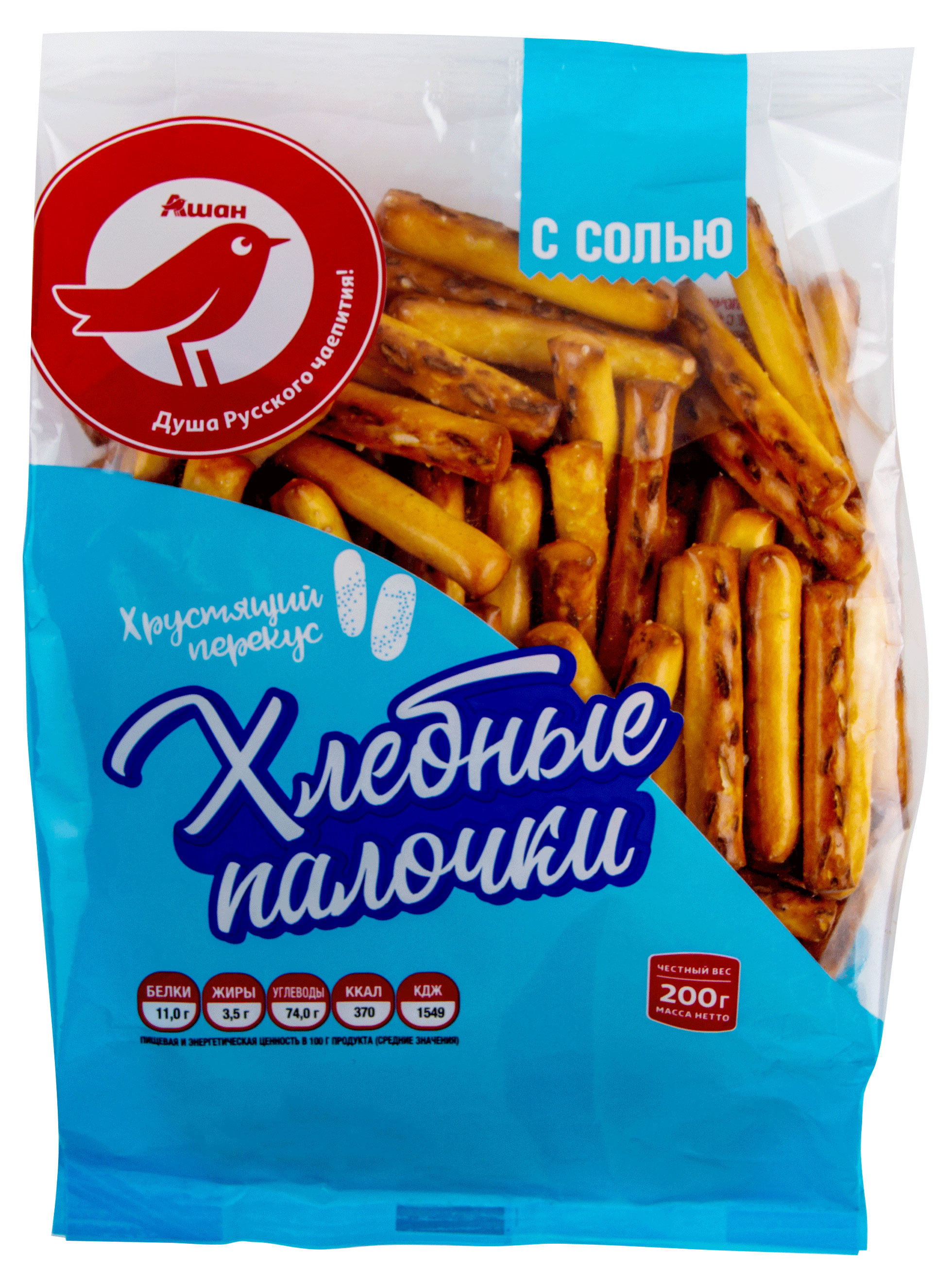 

Хлебные палочки АШАН Красная птица с солью, 200 г