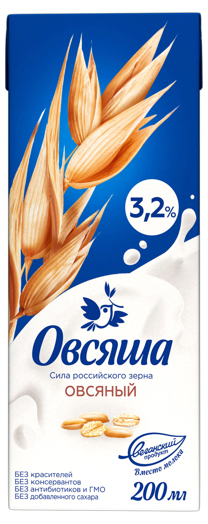 

Напиток растительный на овсяной основе Овсяша Vegan Овсяный 3,2%, 200 мл
