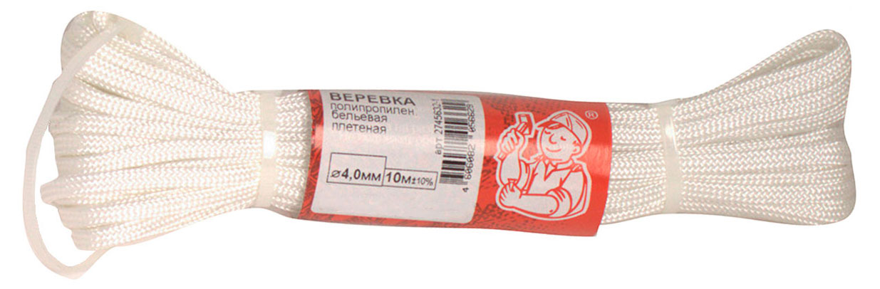 

Веревка бельевая СТРОЙБАТ 4,0 мм белая, 10 м