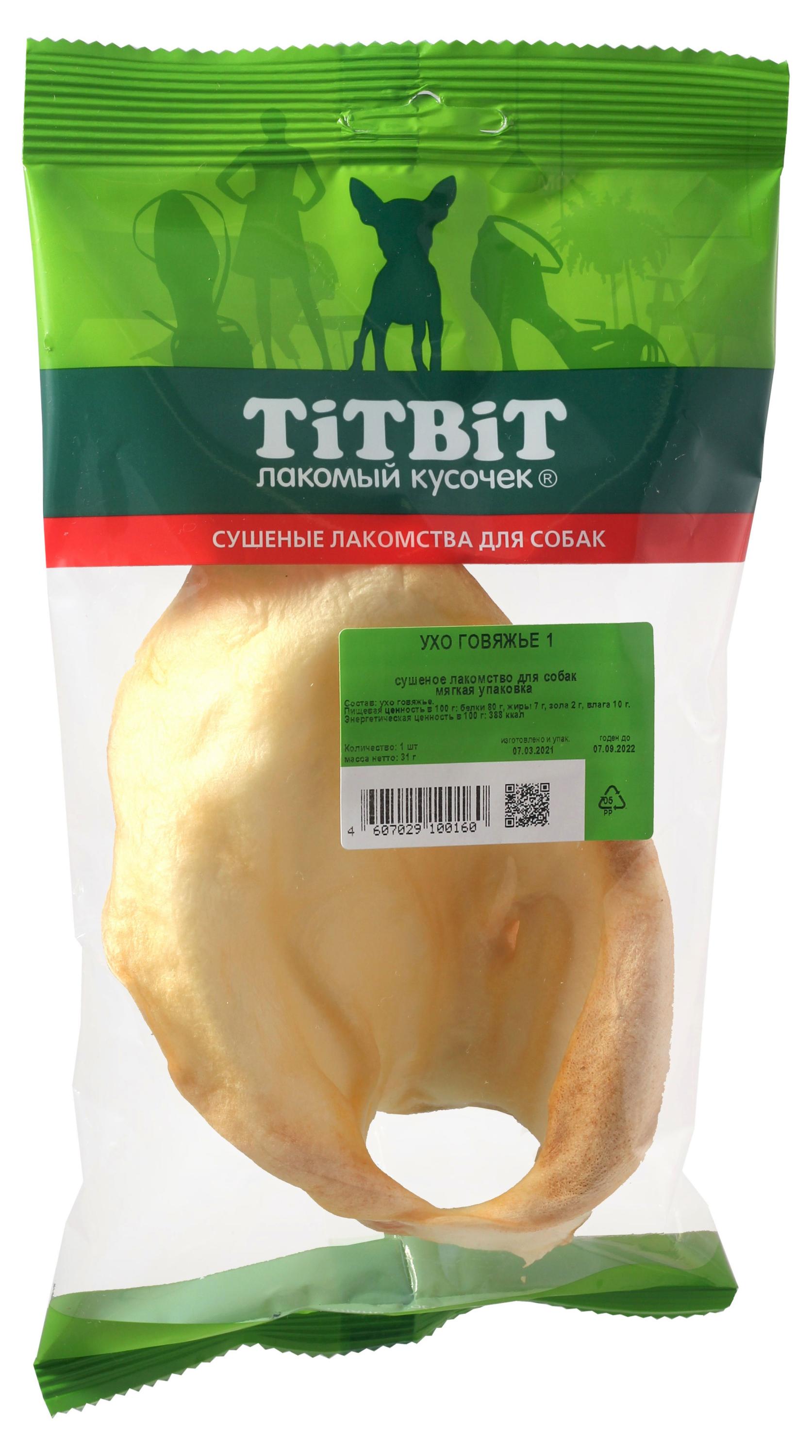 

Лакомство для собак TiTBiT ухо говяжье, 31 г