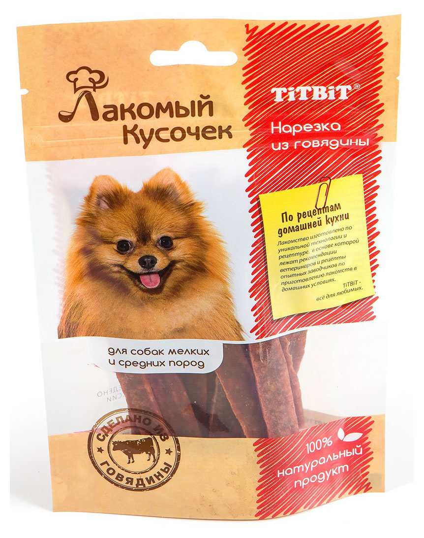 

Лакомство для собак лакомый кусочек TiTBiT Нарезка из говядины, 80 г