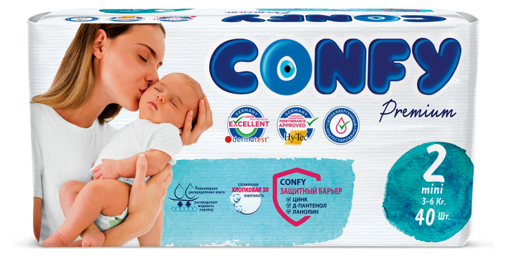 

Подгузники Confy Premium mini размер 2 (3-6 кг), 40 шт