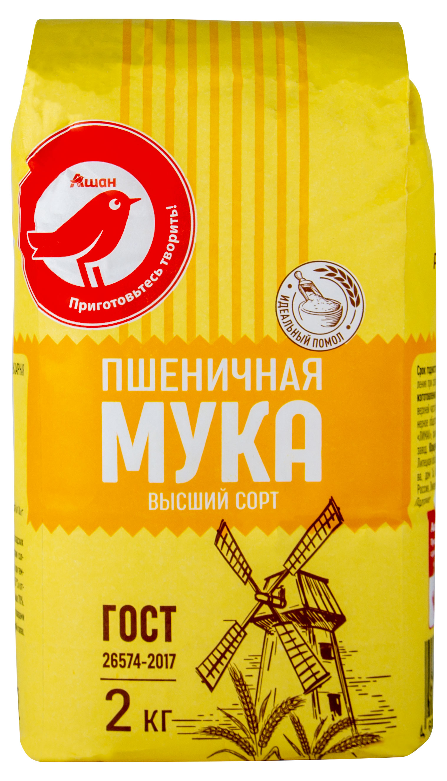 Изображение товара Мука пшеничная АШАН Красная птица высшего сорта, 2 кг
