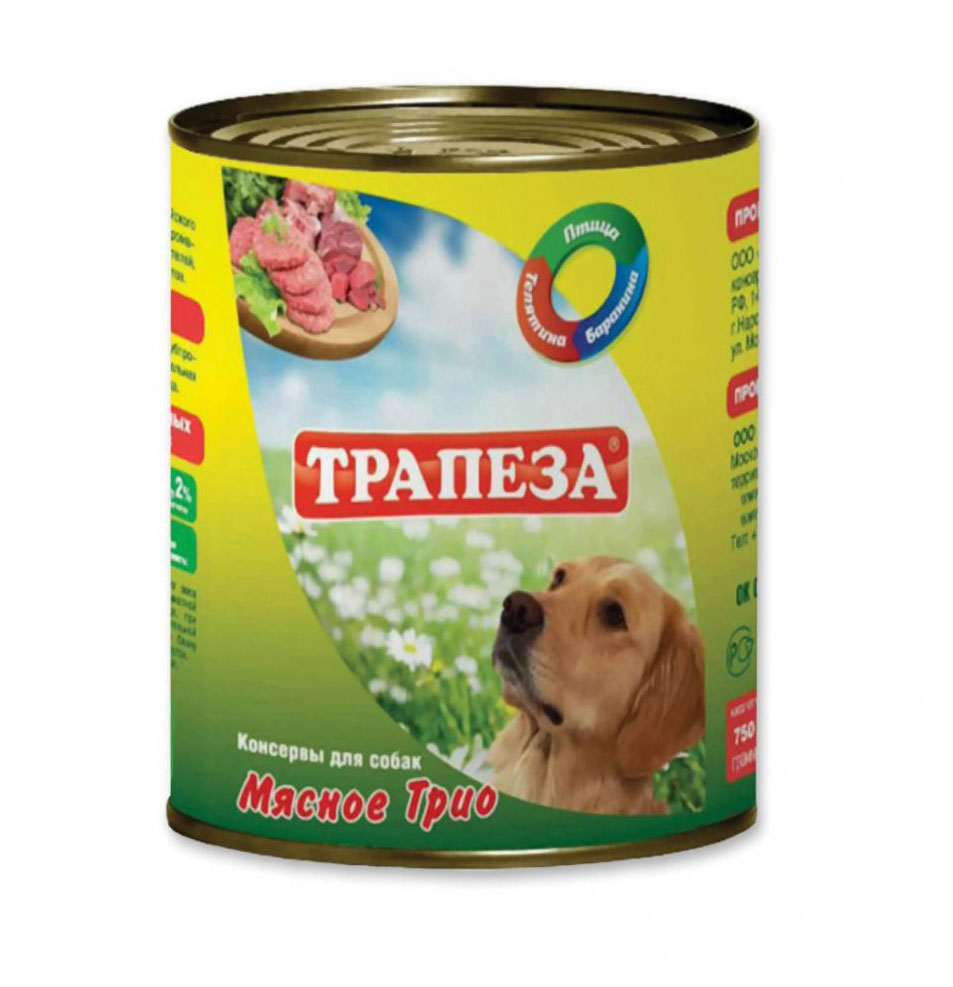 

Влажный корм для собак Трапеза Мясное Трио, 750 г