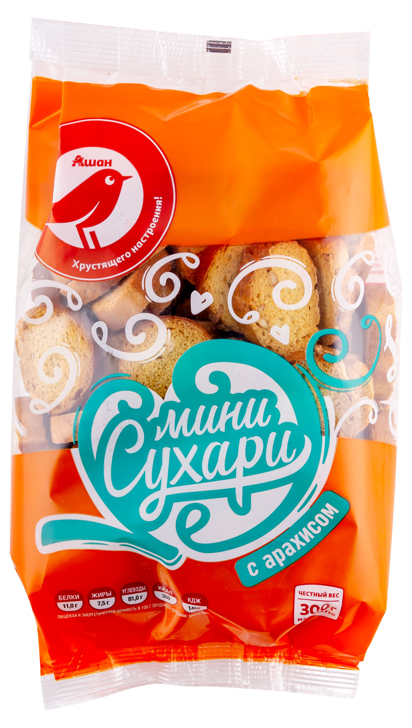 Изображение товара Сухари АШАН Красная птица с орехом, 300 г