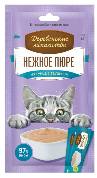 

Лакомство для кошек Деревенские лакомства пюре из тунца, 40 г