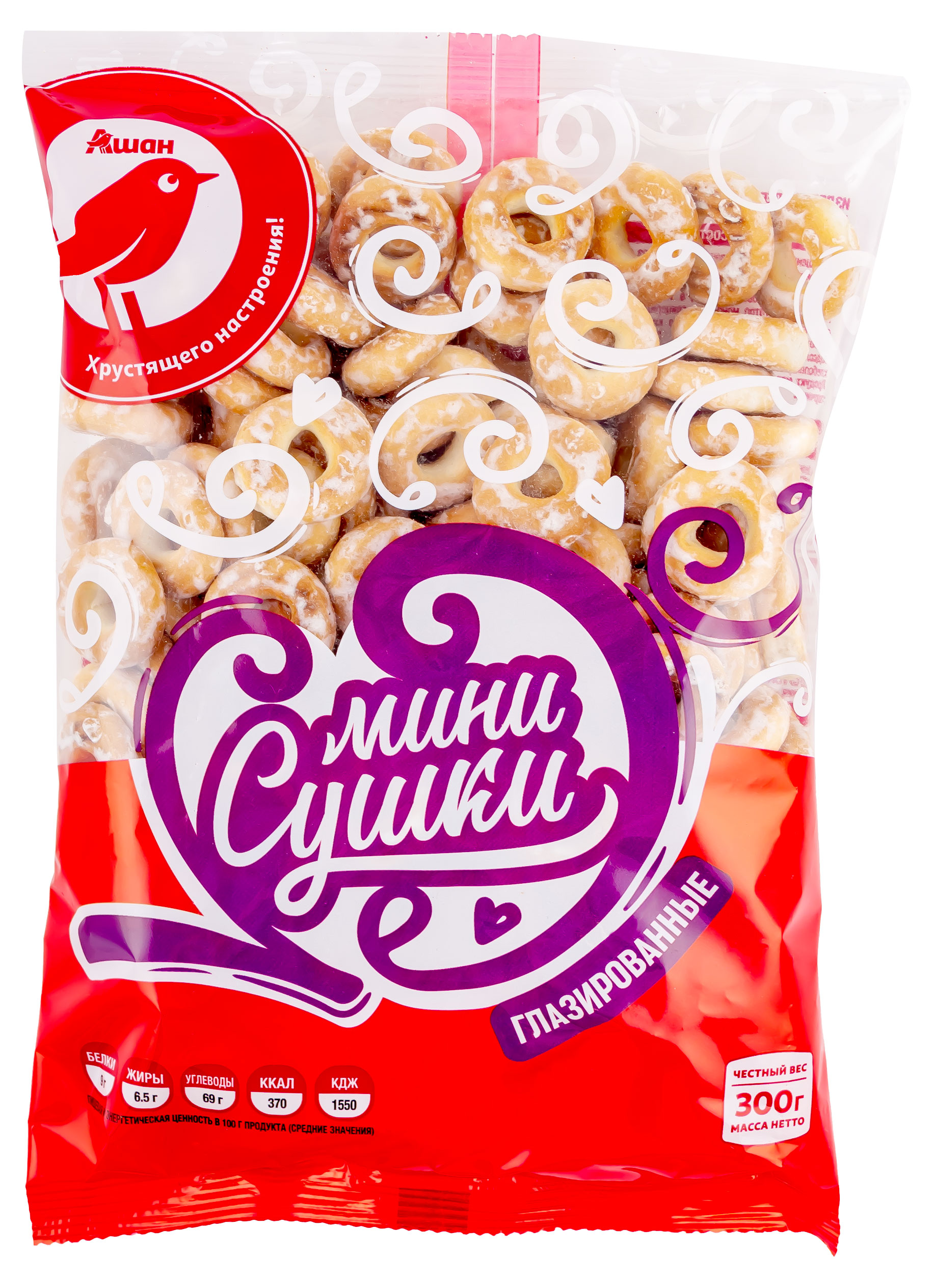 

Сушки мини АШАН Красная птица глазированные, 300 г