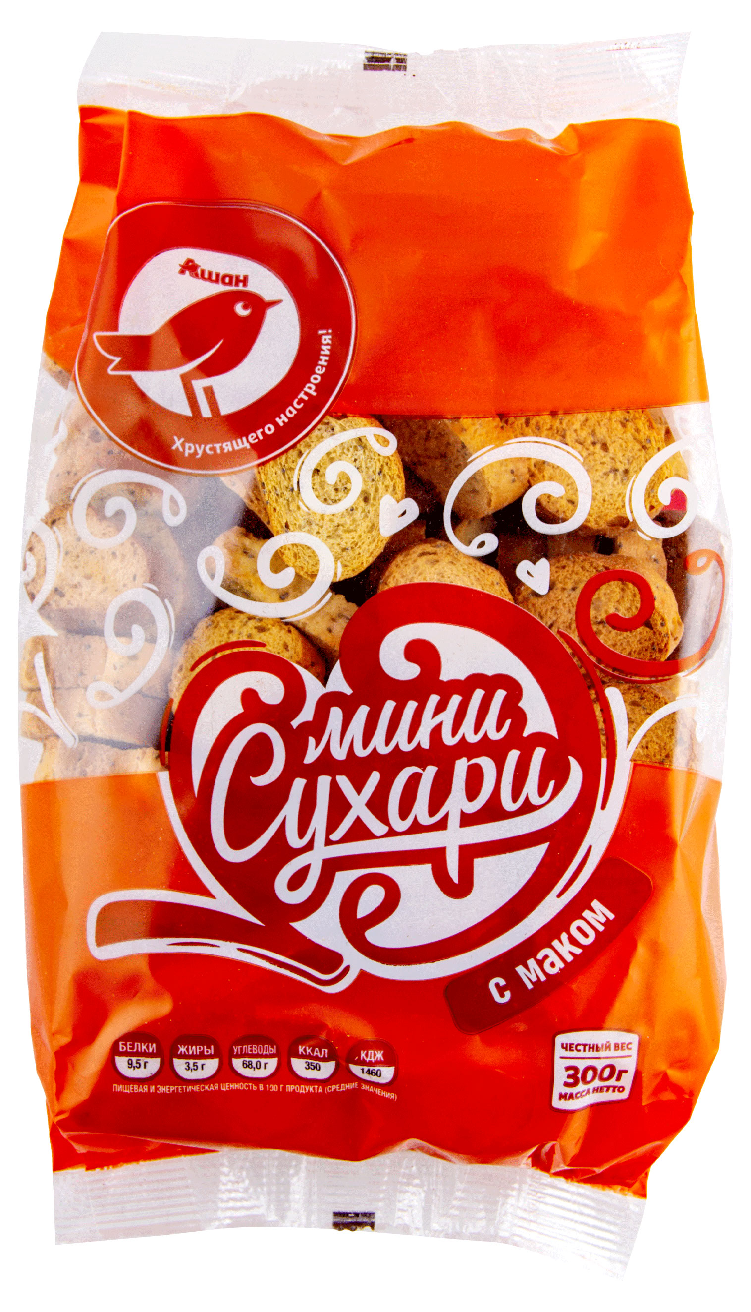 

Сухари АШАН Красная птица с маком, 300 г