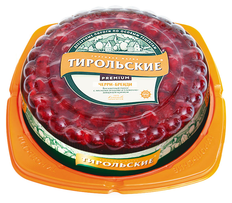 

Пирог бисквитный Тирольские пироги Черри бренди шоколадный со спелой вишней и миндальным заварным кремом Premium, 600 г
