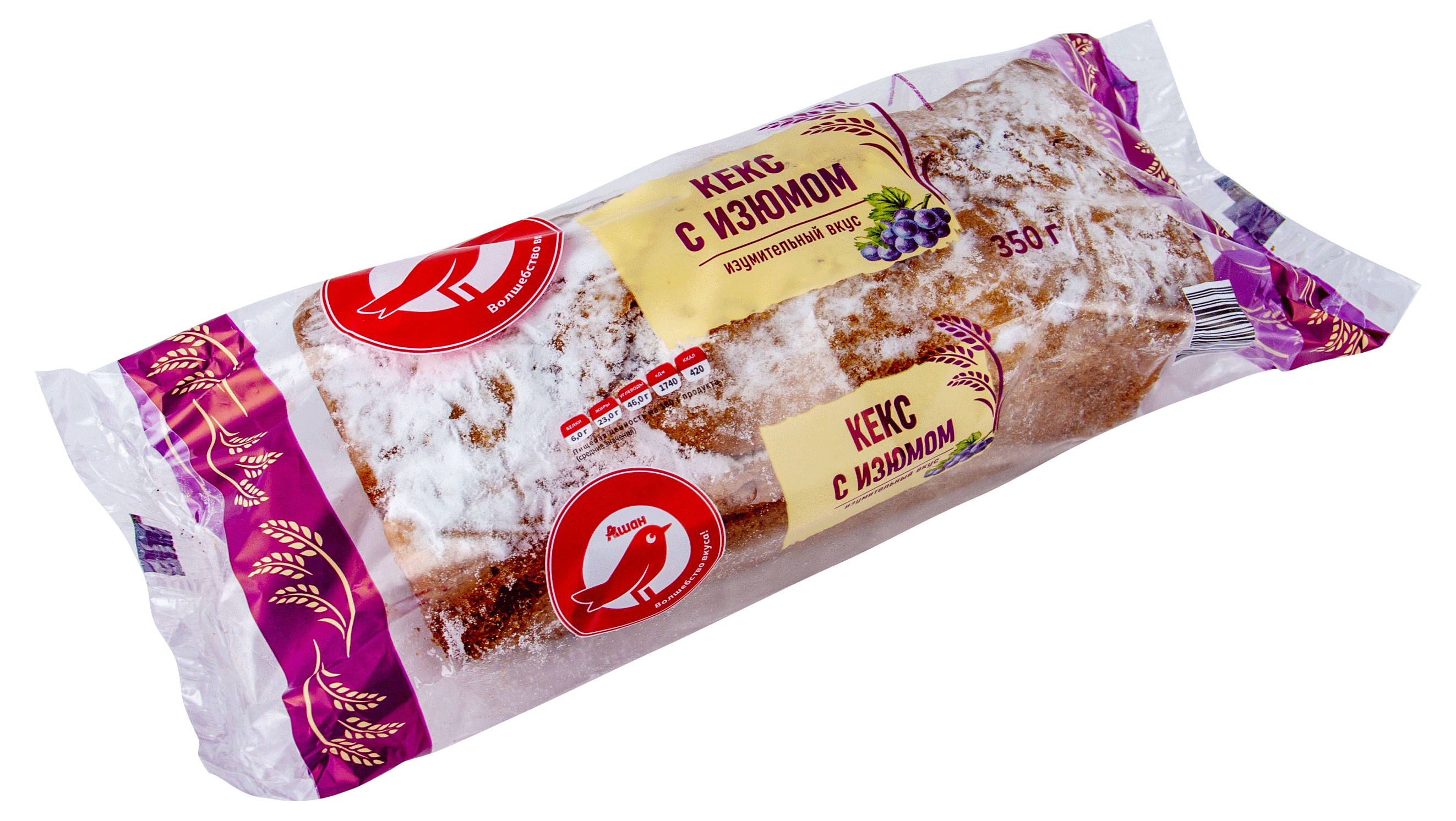 

Кекс пшеничный АШАН Красная птица с изюмом и сахарной пудрой, 350 г