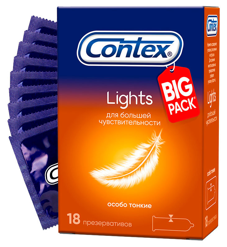 Изображение товара Презервативы Contex Lights особо тонкие 18 шт — натуральный латекс, повышенная чувствительность