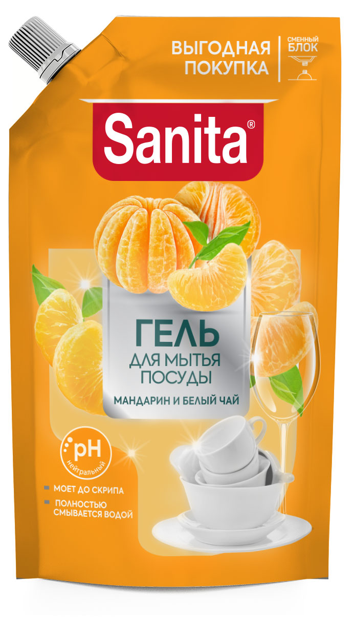 Sanita | Гель для мытья посуды Sanita Мандарин, 900 г