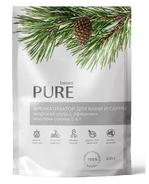

Соль для бани и сауны Pure Bases Соль и эфирное масло Сосна, 100 г