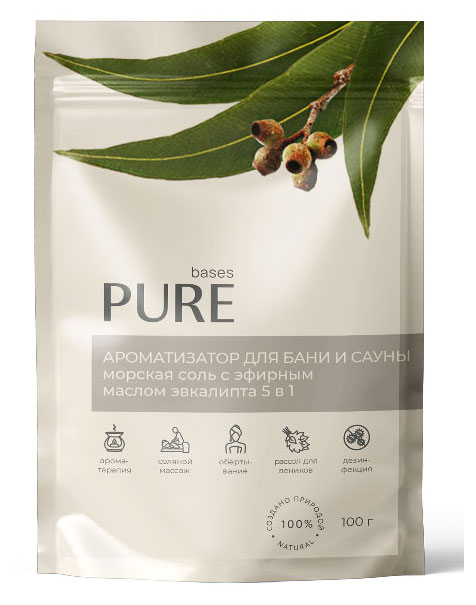 

Соль для бани и сауны Pure Bases Соль и эфирное масло Эвкалипт, 100 г