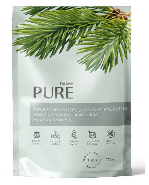 

Соль для бани и сауны Pure Bases Соль и эфирное масло Ель, 100 г