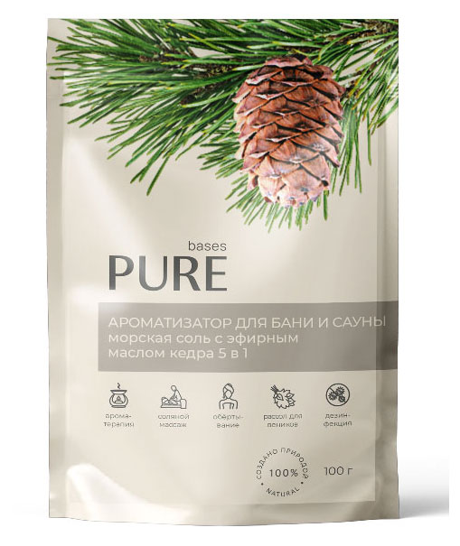 

Соль для бани и сауны Pure Bases Соль и эфирное масло Кедр, 100 г