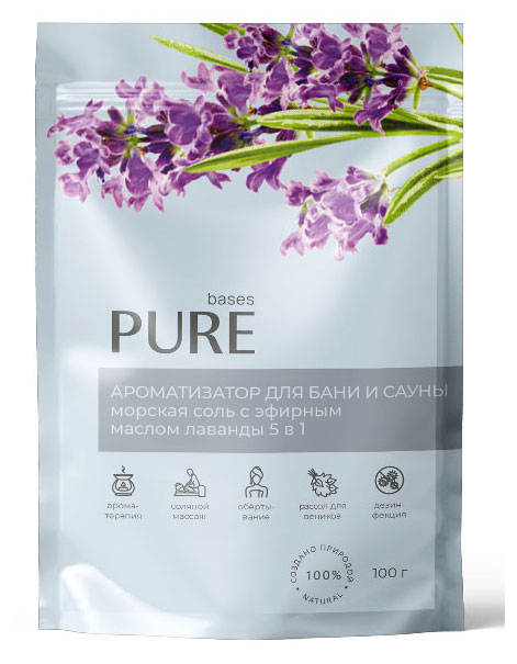 

Соль для бани и сауны Pure Bases Соль и эфирное масло Лаванда, 100 г
