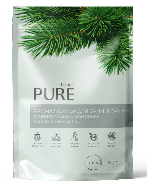 

Соль для бани и сауны Pure Bases Соль и эфирное масло Пихта, 100 г
