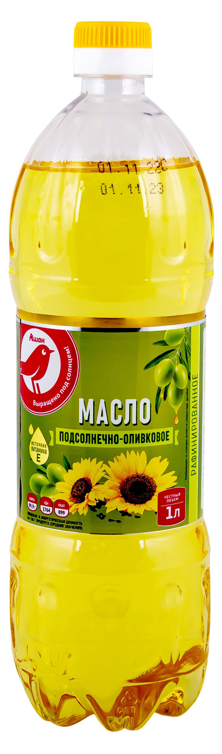 Изображение товара Масло подсолнечно-оливковое АШАН Красная птица рафинированное, 1 л