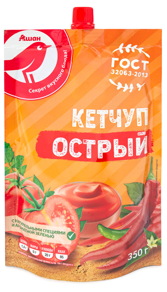 

Кетчуп томатный АШАН Красная птица Острый, 350 г