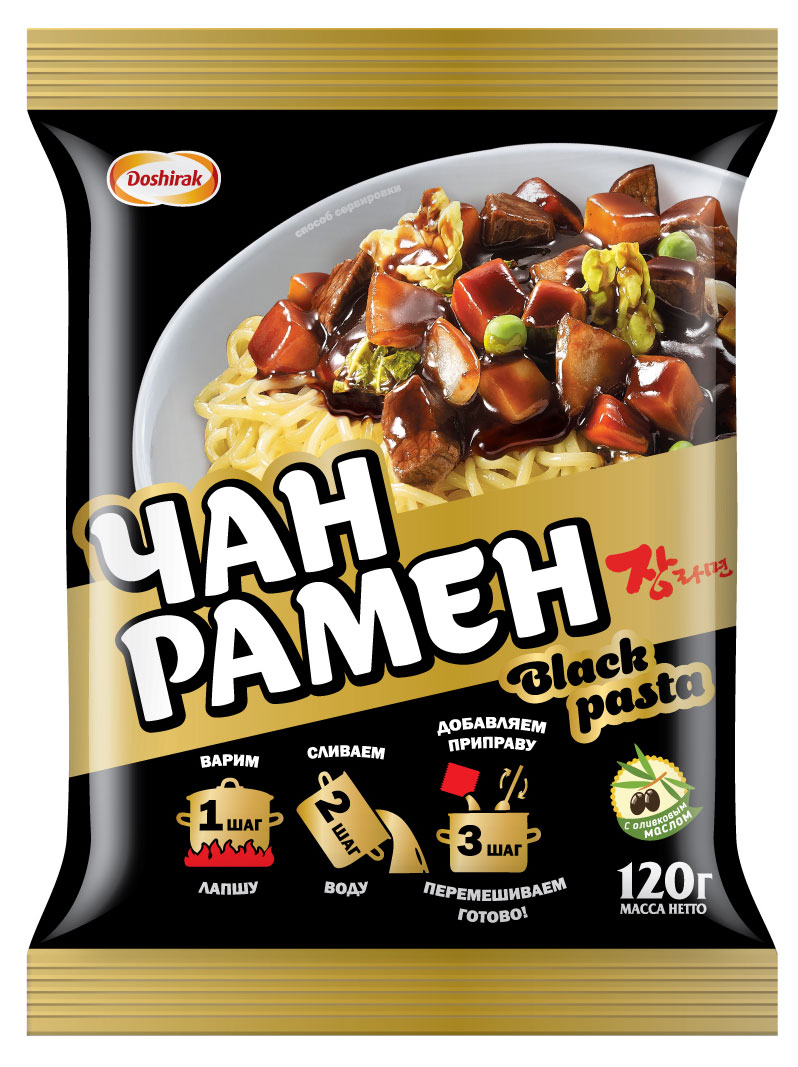 

Лапша для варки Доширак Чан-рамен Black pasta с оливковым маслом, 120 г