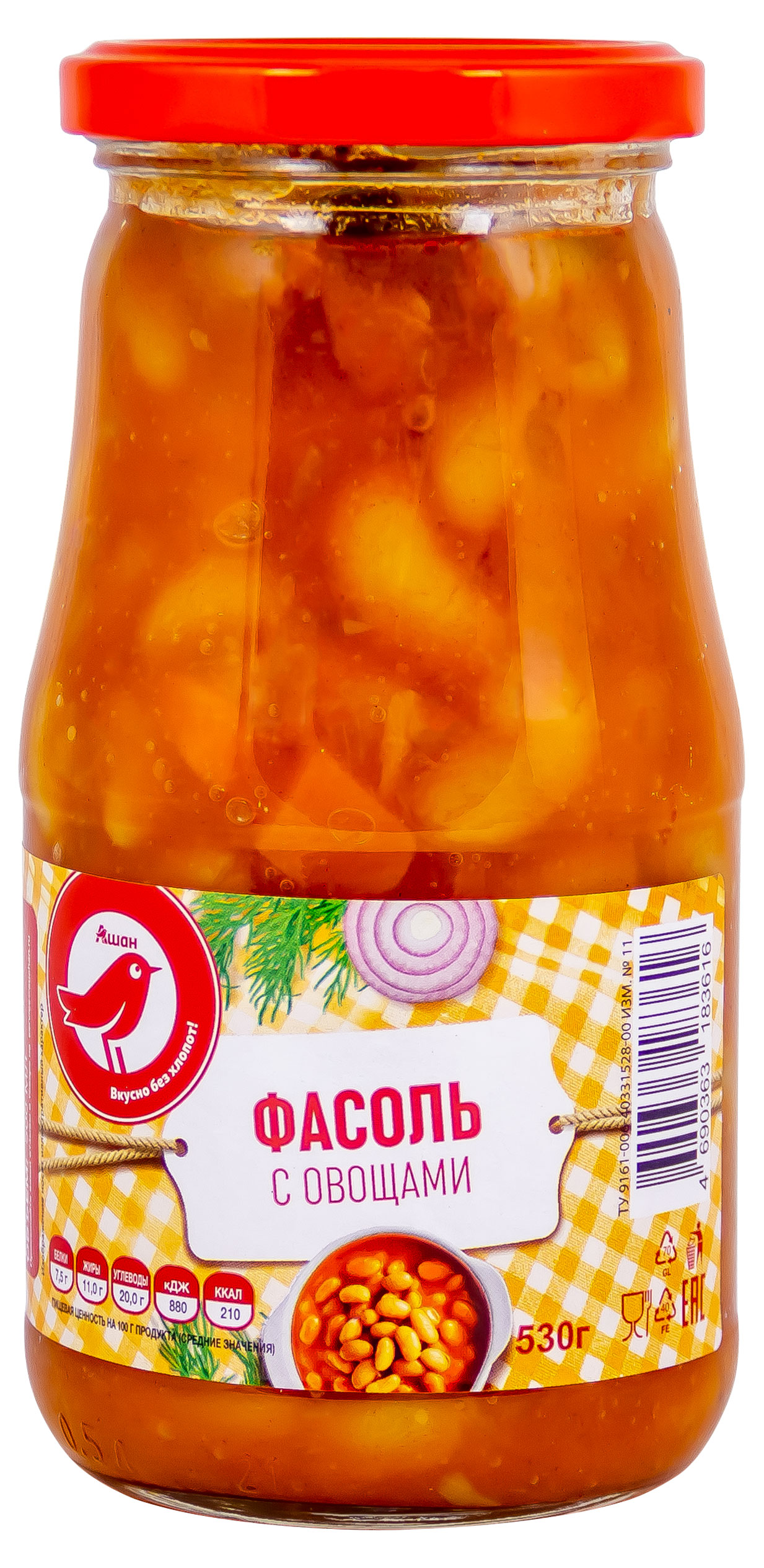 

Фасоль АШАН Красная птица с овощами, 530 г