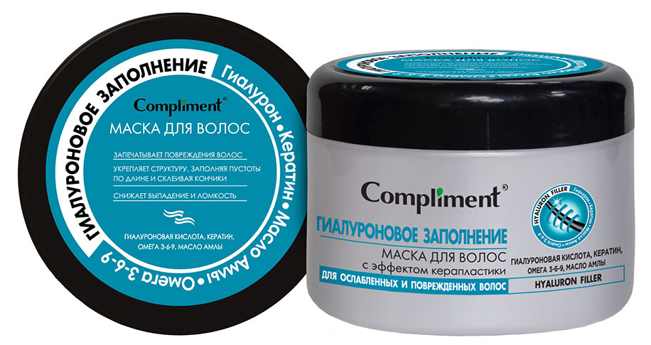 

Маска для волос Compliment с эффектом керапластики Hyaluron Filler Гиалуроновое заполнение, 500 мл