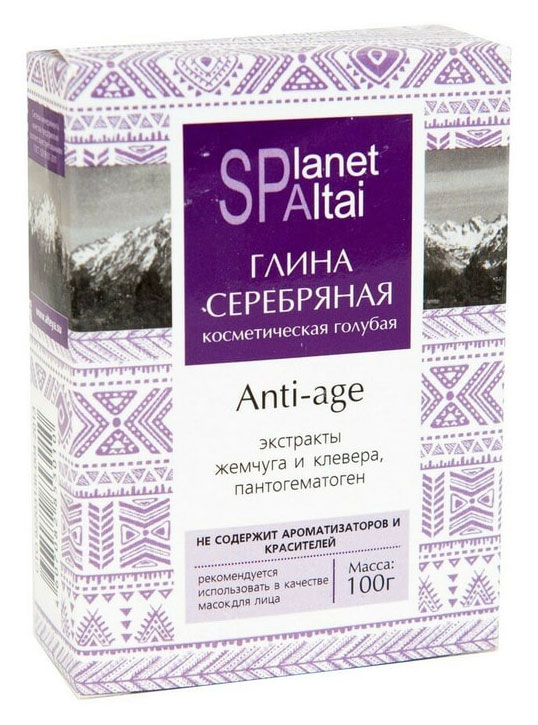 

Глина голубая Две линии Planet SPA Altai серебряная антивозрастная, 100 г