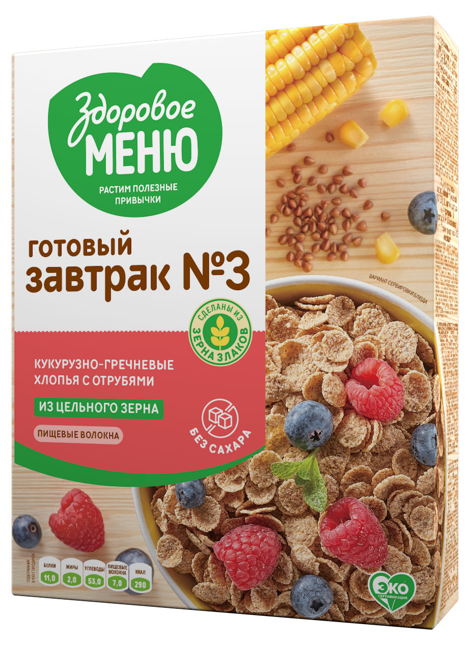 

Хлопья кукурузно-гречневые Здоровое меню 3 с отрубями, 200 г