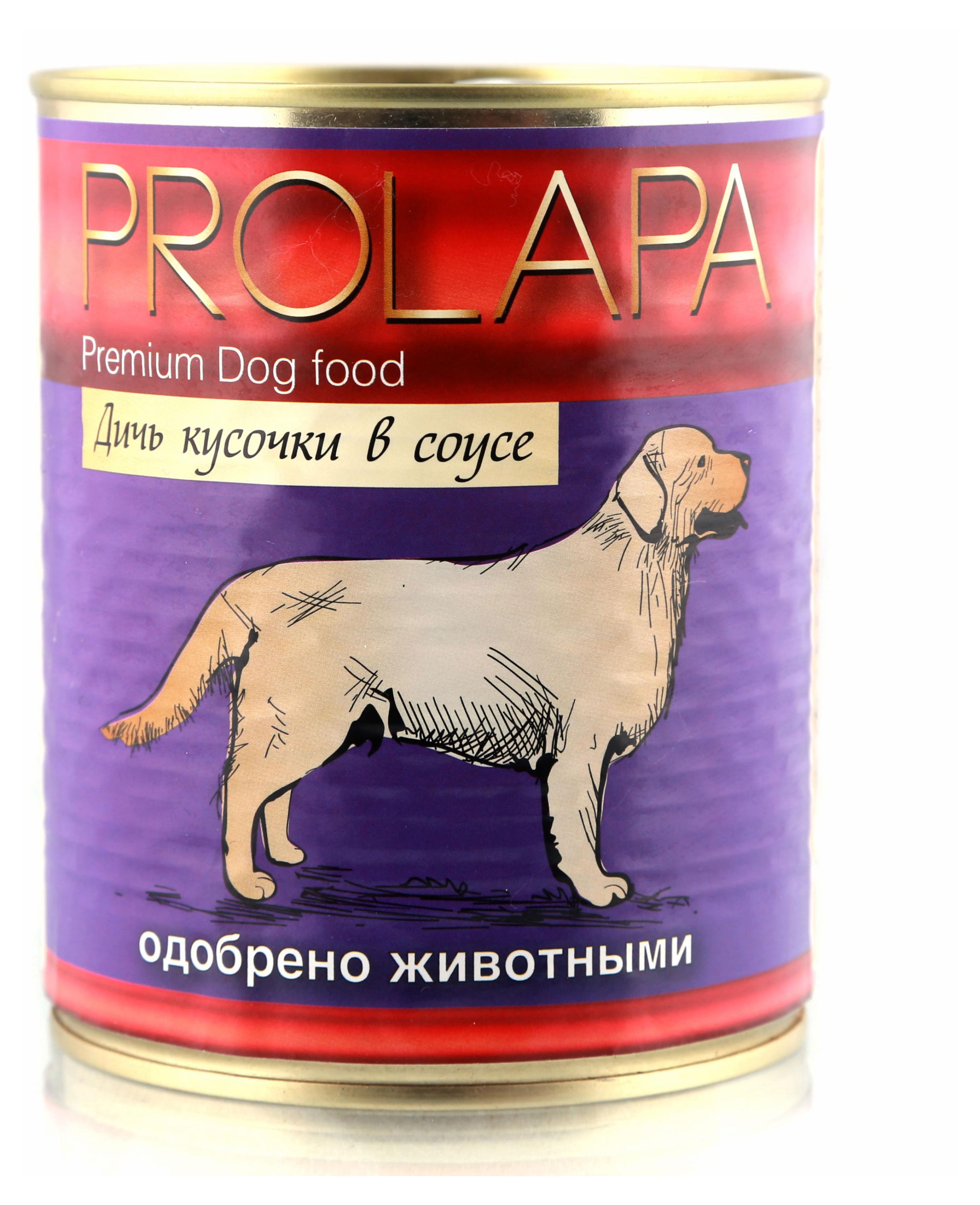

Корм консервированный для собак Prolapa Premium дичь кусочки в соусе, 850 г