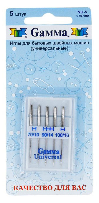 Изображение товара Иглы для швейных машин Гамма универсальные №70-100, 5 шт