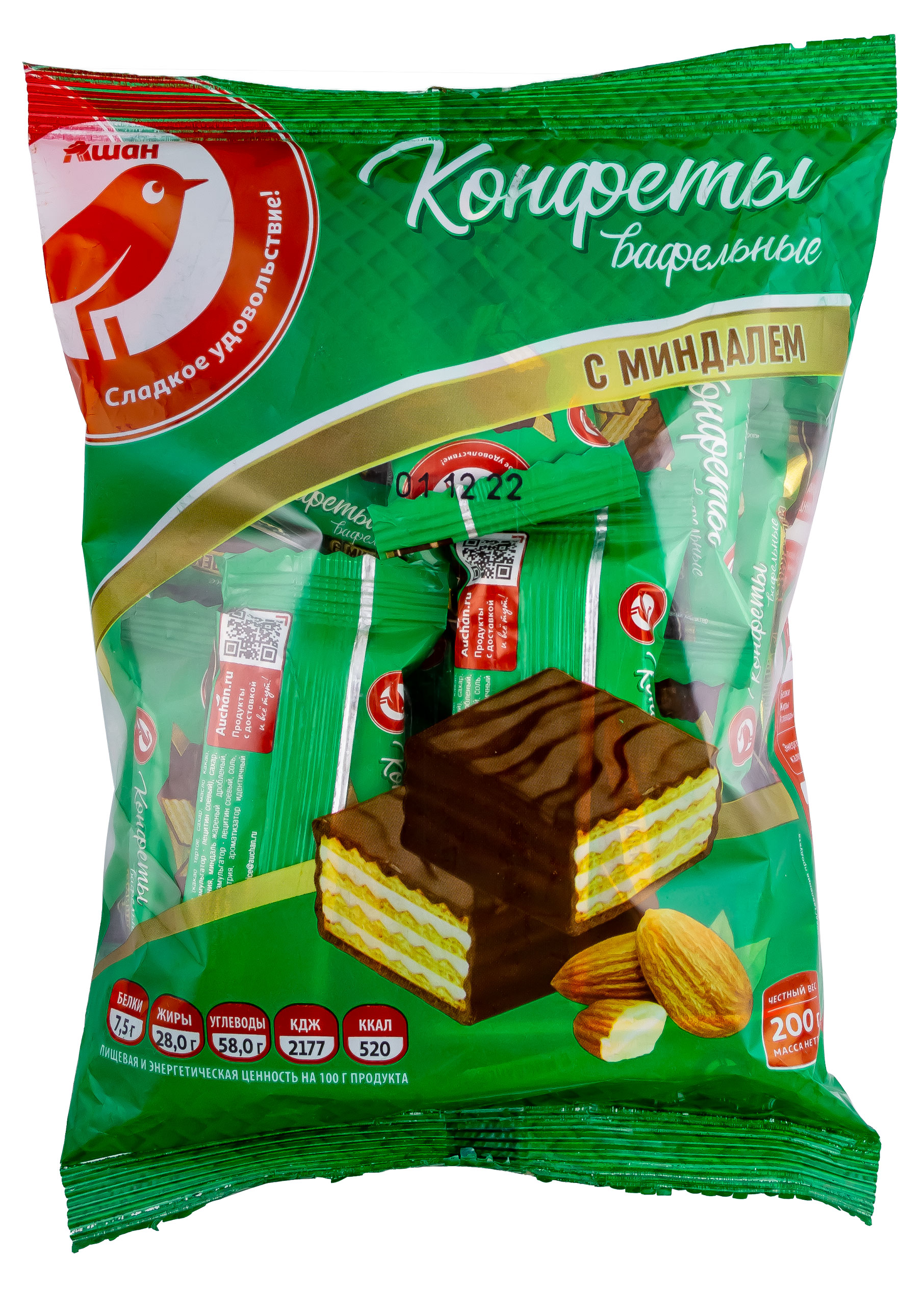 

Конфеты АШАН Красная птица вафельные с миндалем, 200 г