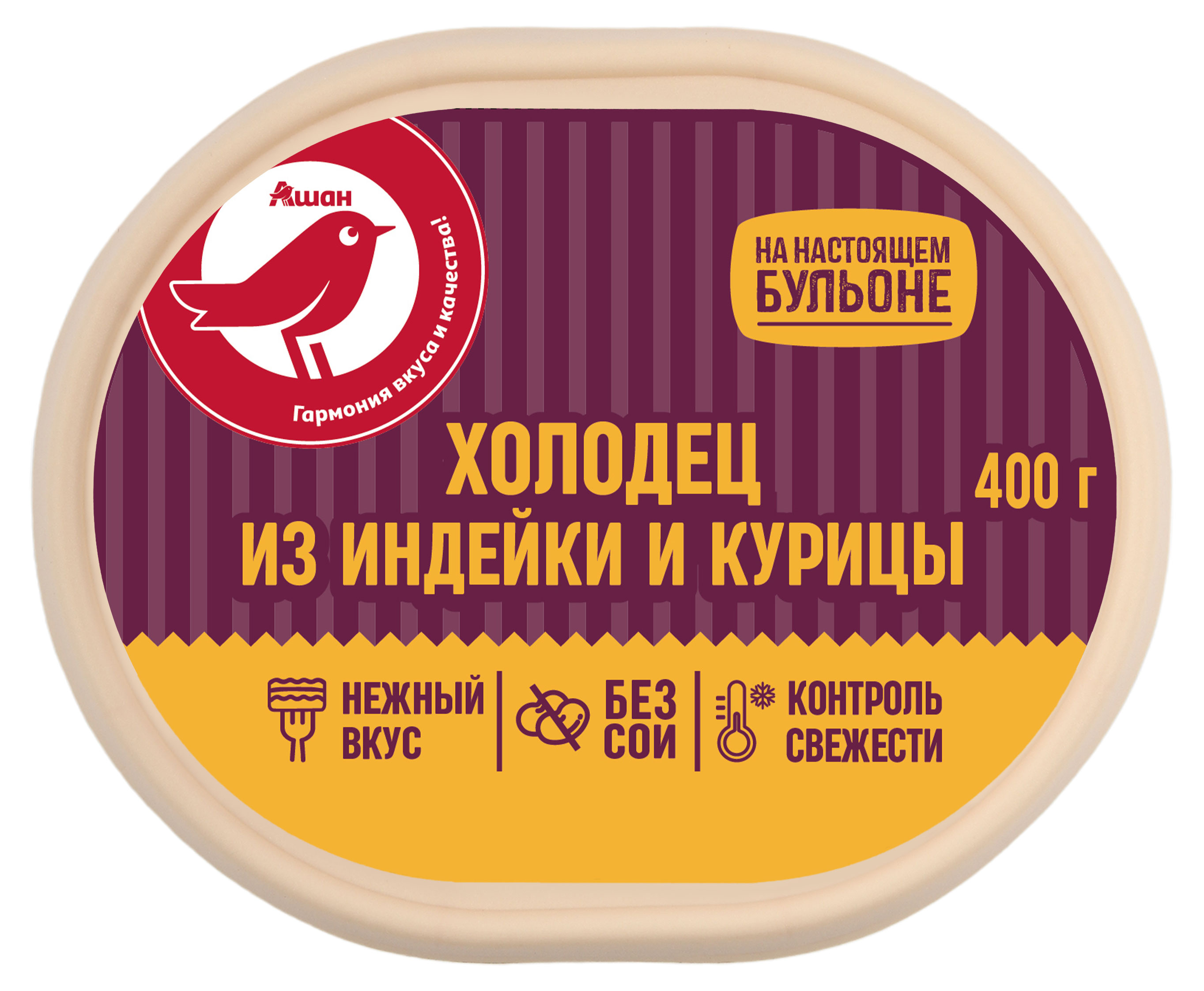 

Холодец АШАН Красная птица из индейки и курицы, 400 г