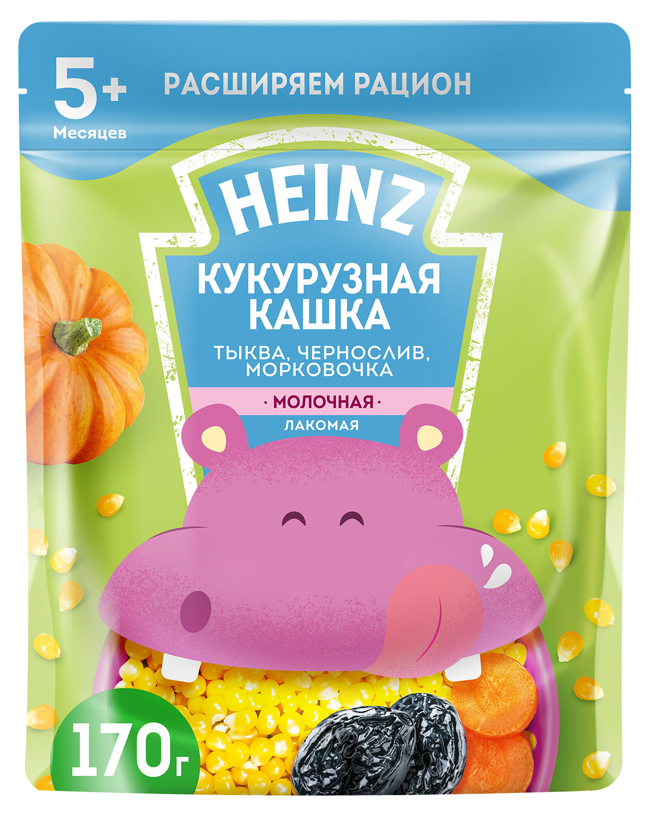 

Кашка молочная Heinz Лакомая кукурурузная тыква-морковь-чернослив с 5 мес., 170 г
