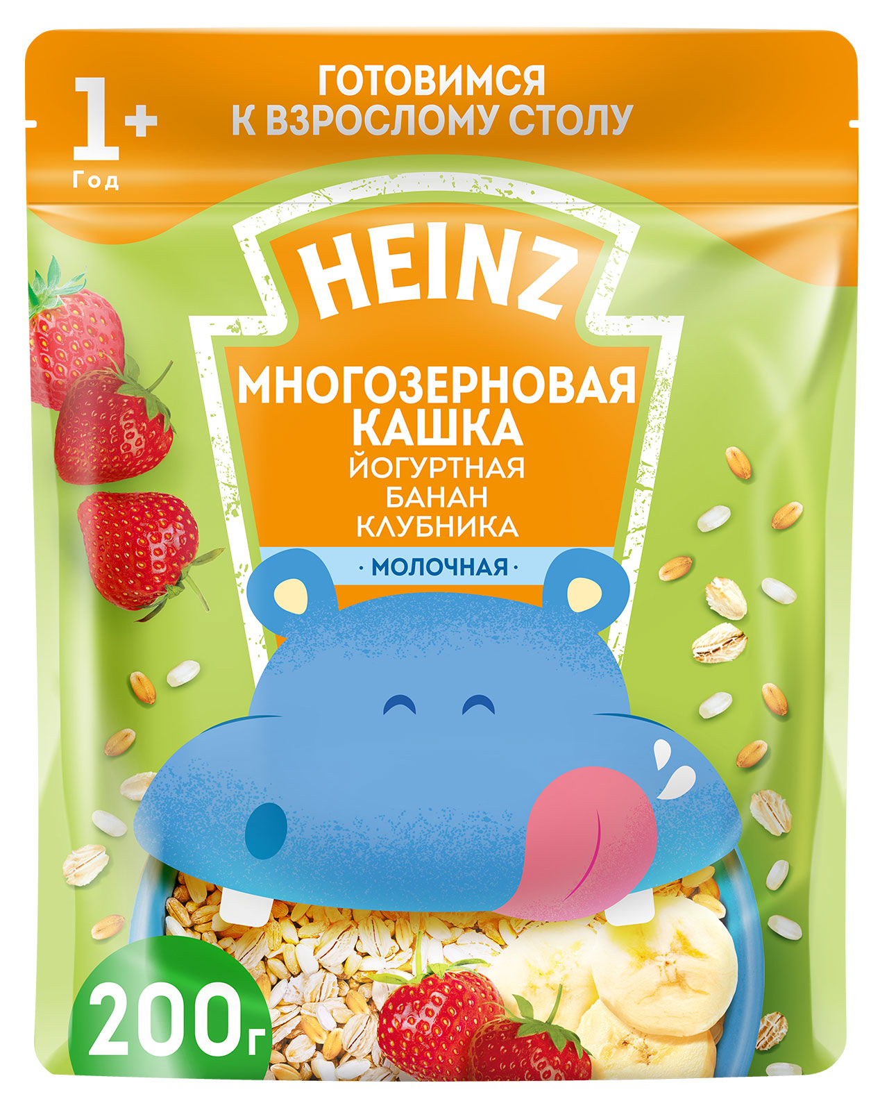 

Каша молочная Heinz Многозерновая йогуртная с бананом и клубникой с 12 мес., 200 г