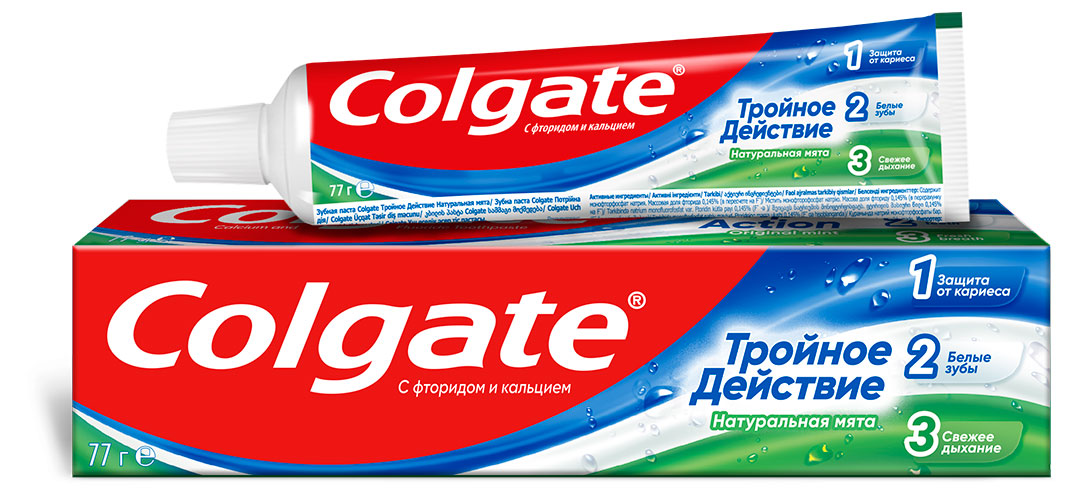 

Зубная паста Colgate Тройное действие Натуральная мята для защиты от кариеса удаления потемнений с зубов и свежего дыхания, 50 мл