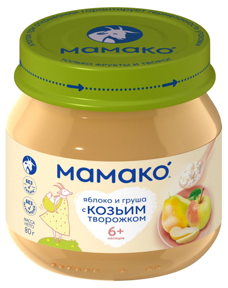 

Пюре МамакоЯблоко и груша с козьим творогомс 6 месяцев, 80 г