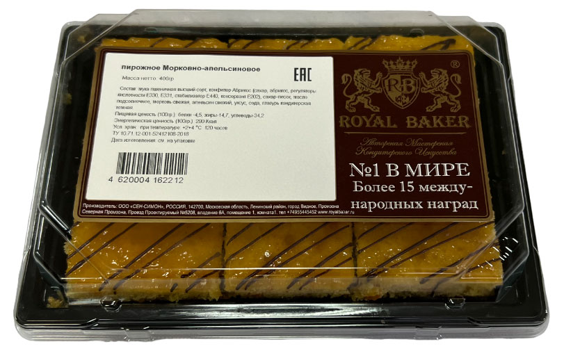 

Пирожное Royal Baker Морковно-апельсиновое, 250 г