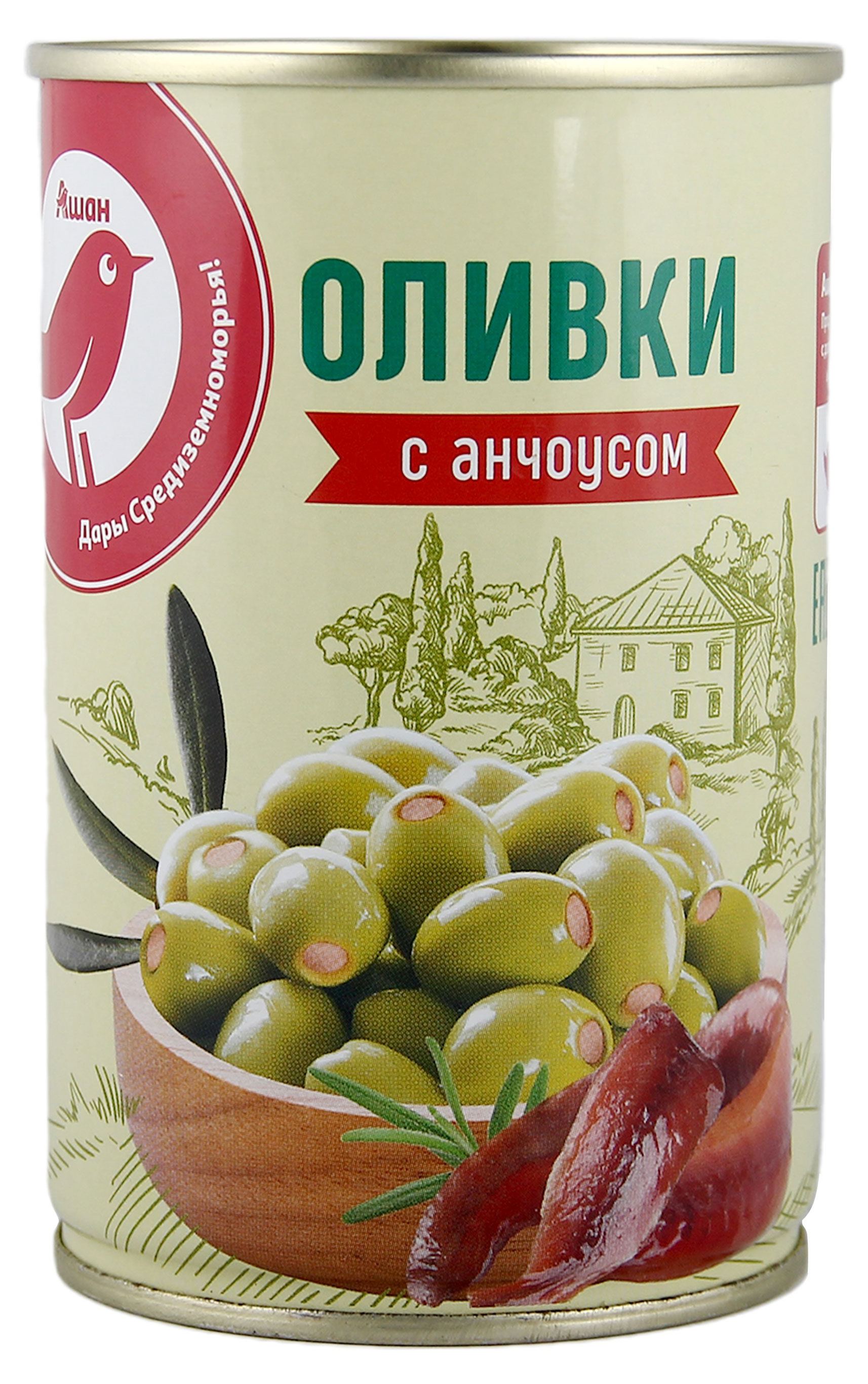 

Оливки АШАН Красная птица с анчоусом, 300 г