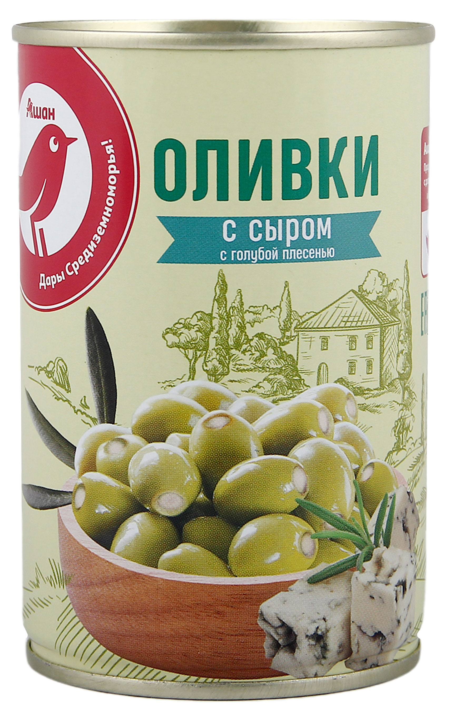 

Оливки АШАН Красная птица с сыром с плесенью, 300 г