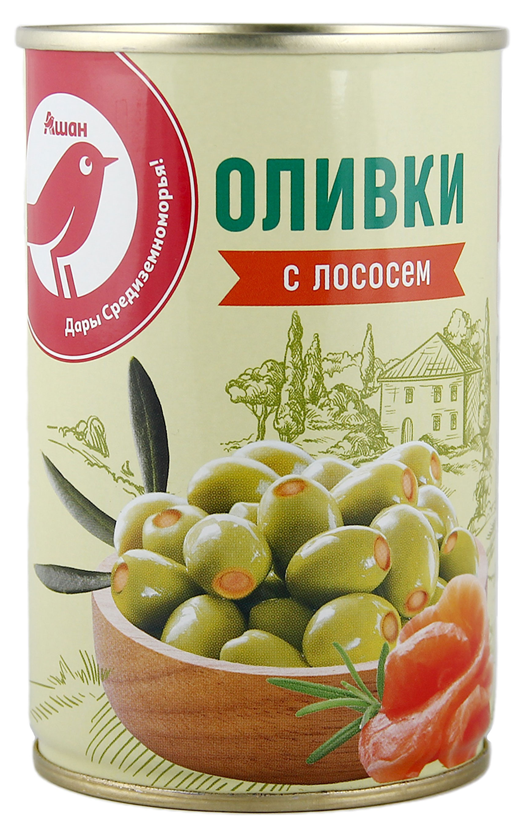 Изображение товара Оливки АШАН Красная птица с лососем, 300 г