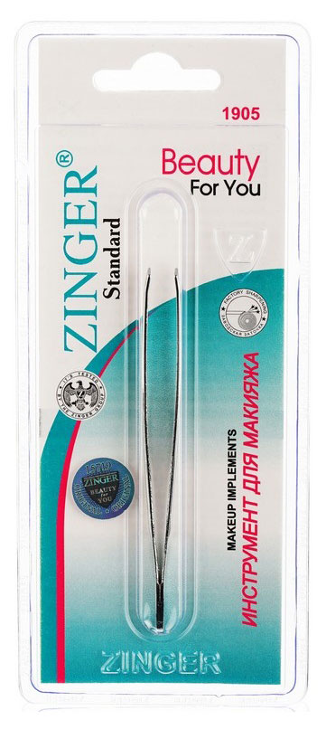

Пинцет для ресниц Zinger гладкий скошенный, 1 шт