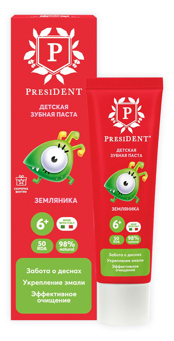 

Зубная паста детская President 6+ Земляника, 43 г