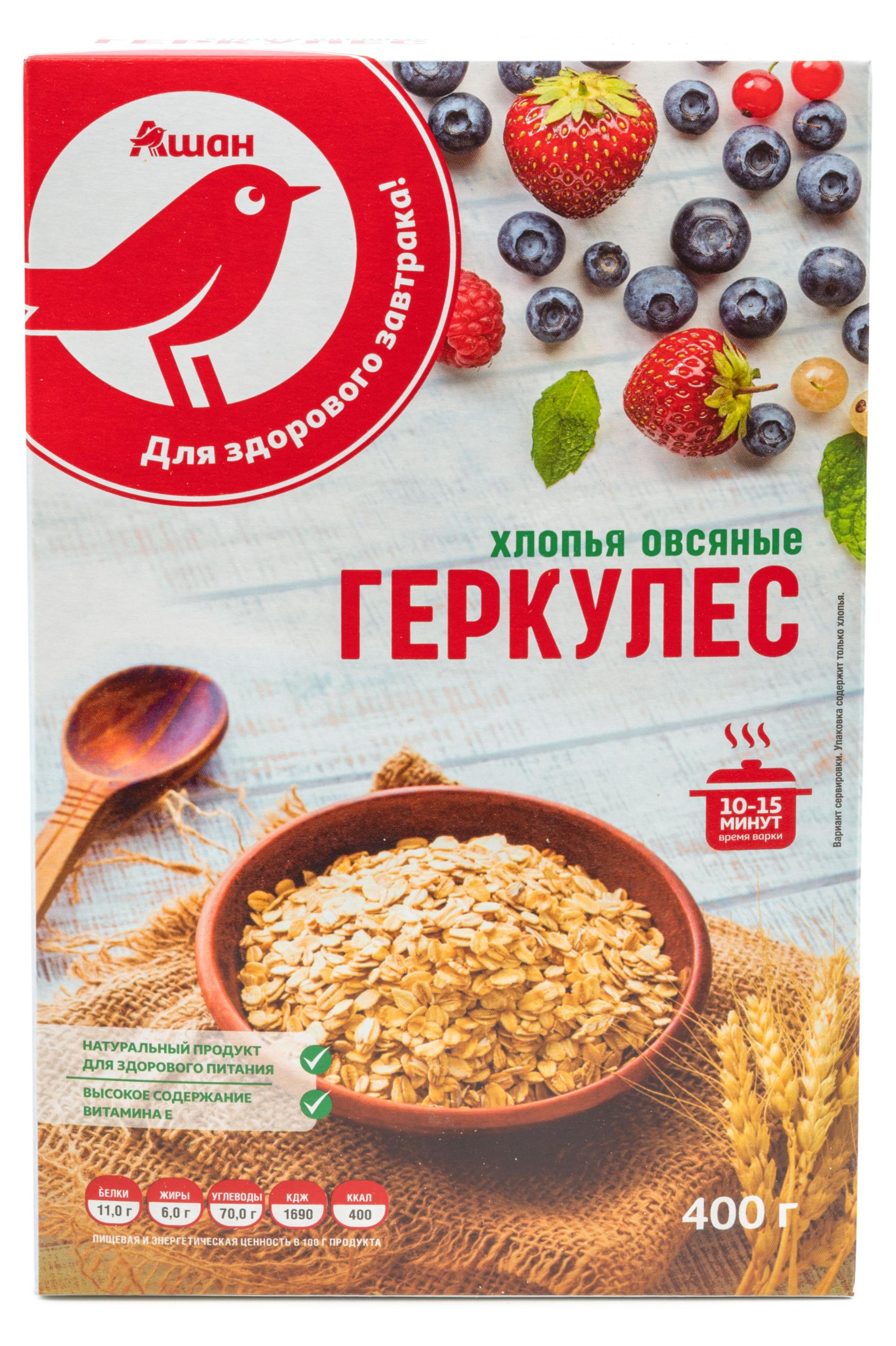 

Хлопья овсяные АШАН Красная птица Геркулес, 400 г