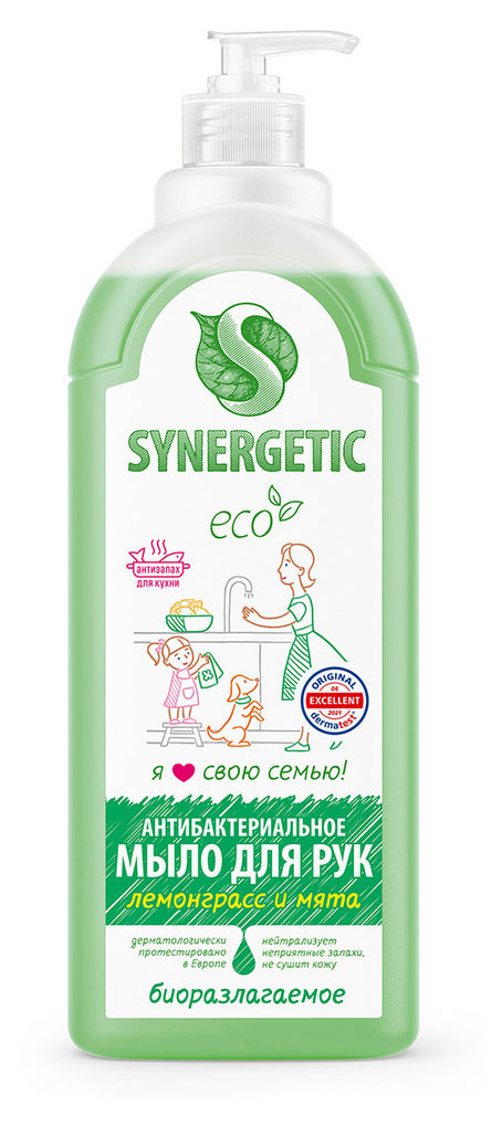 

Мыло жидкое Synergetic Лемонграсс и мята антибактериальное, 1 л