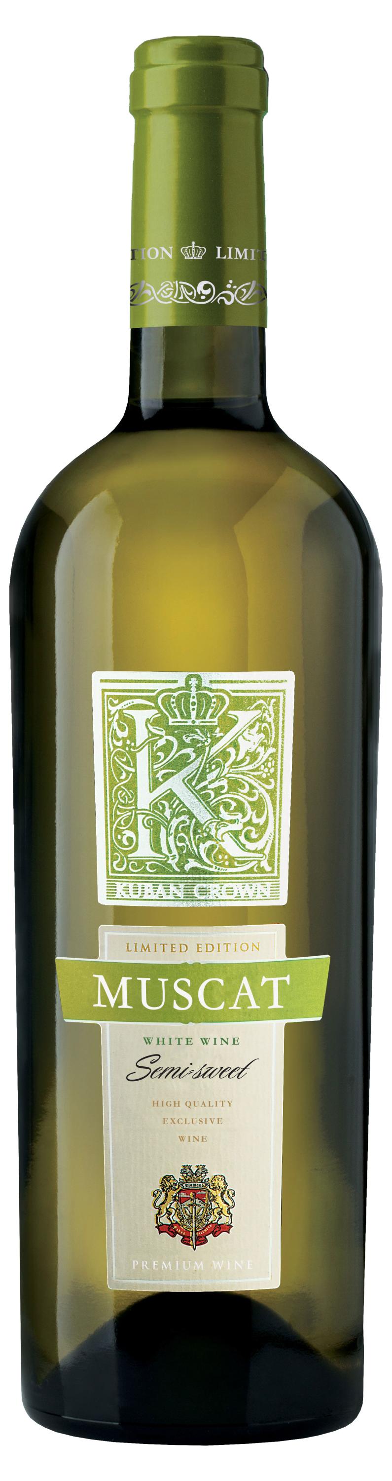 Изображение товара Вино Kuban Crown Мускат белое полусладкое Россия, 0,75 л