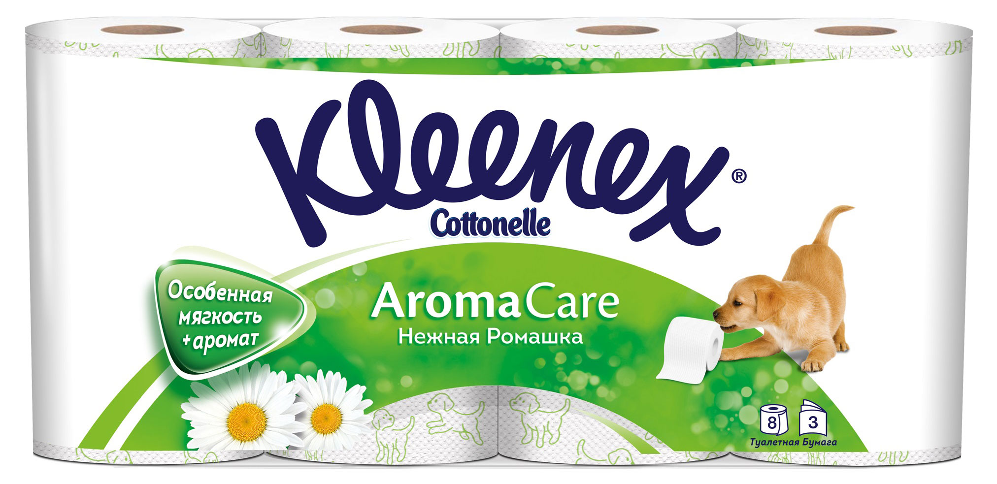 

Туалетная бумага Kleenex Aroma Care Нежная Ромашка 3 слоя, 8 рулонов