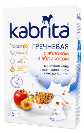 

Сухая гречневая каша на козьей смеси Kabrita с яблоком и абрикосом 5+ БЗМЖ, 180 г